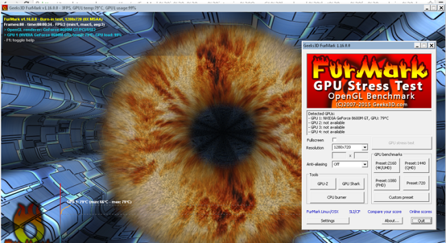 نرم افزار FurMark که برای تست کارت گرافیک دست دوم مورد استفاده قرار می گیرد.